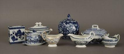 Appraisal: Five English Blue Transfer-Printed Pottery Tablewares Including a Don Pottery