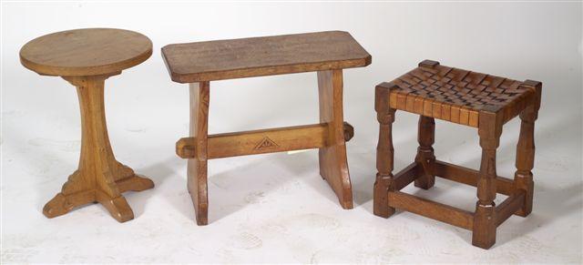 Appraisal: ROBERT MOUSEMAN THOMPSON OAK STOOL MID- th CENTURY with a