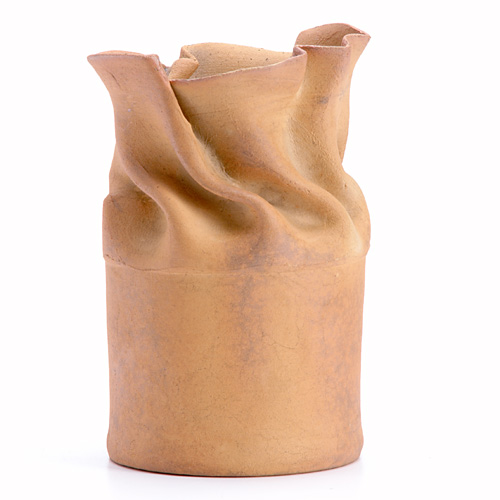 Appraisal: GEORGE OHR Straight-walled bisque-fired vase with a deep in-body twist