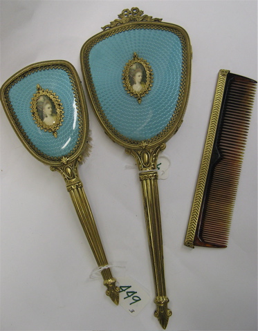 Appraisal: THREE PIECE FRENCH GILT DRESSER SET the simulated enameling on