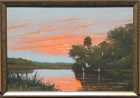 Appraisal: NEWTON Harold American - Florida Highwayman Sunset River Landscape with