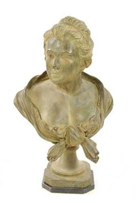 Appraisal: A patinated bronze portrait bust of a lady in cm