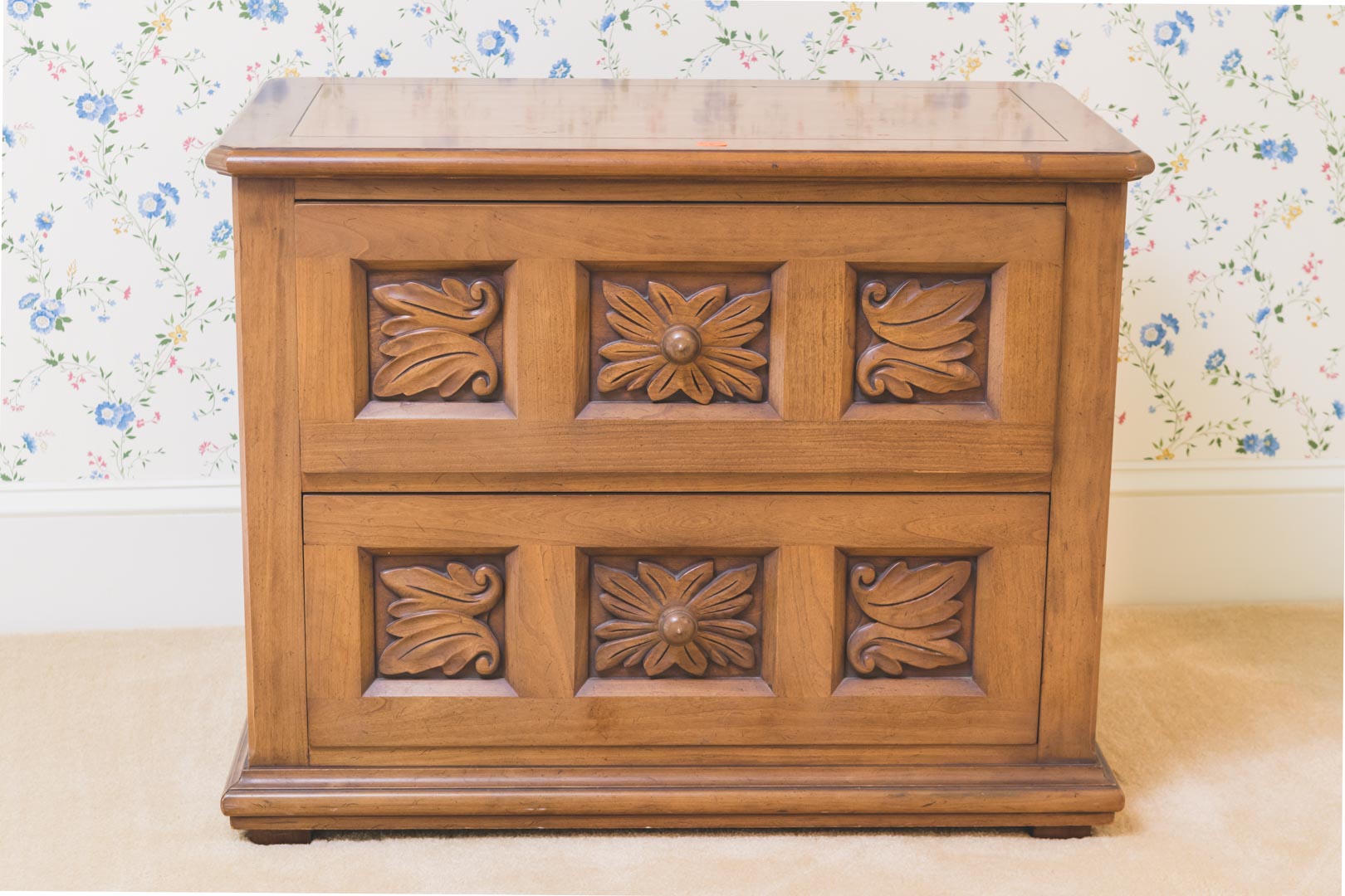 Appraisal: Mediterranean fruitwood two-drawer chest in H in W in D