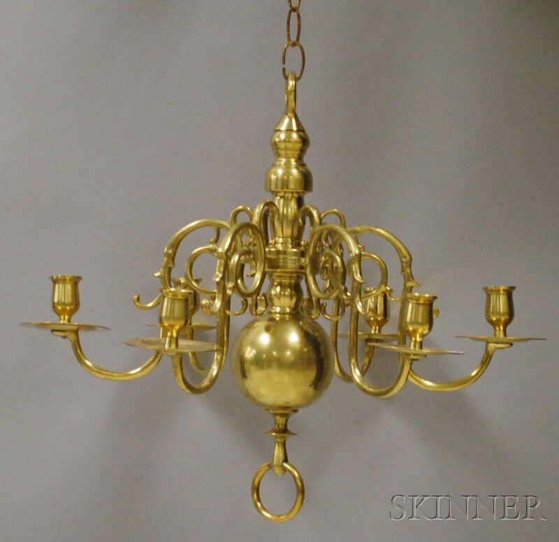 Appraisal: Dutch Baroque-style Brass Six-light Chandelier approx lg wd in