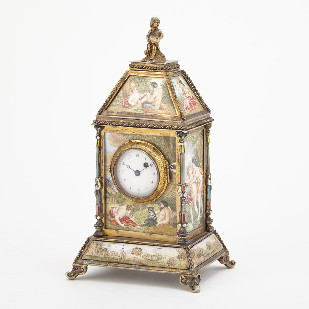 Appraisal: Viennese Enamel Desk Clock Circa Of rectangular form the sides