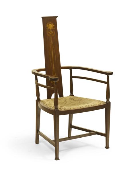 Appraisal: P E GANE BRISTOL ART NOUVEAU ARMCHAIR CIRCA of cacateuse