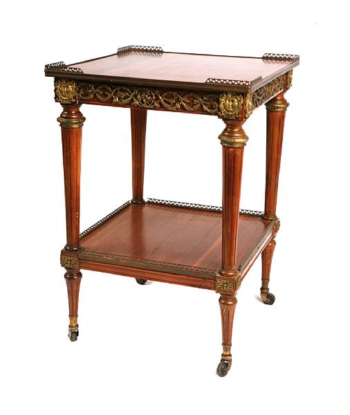 Appraisal: A Louis XVI style gilt metal mounted two tier table