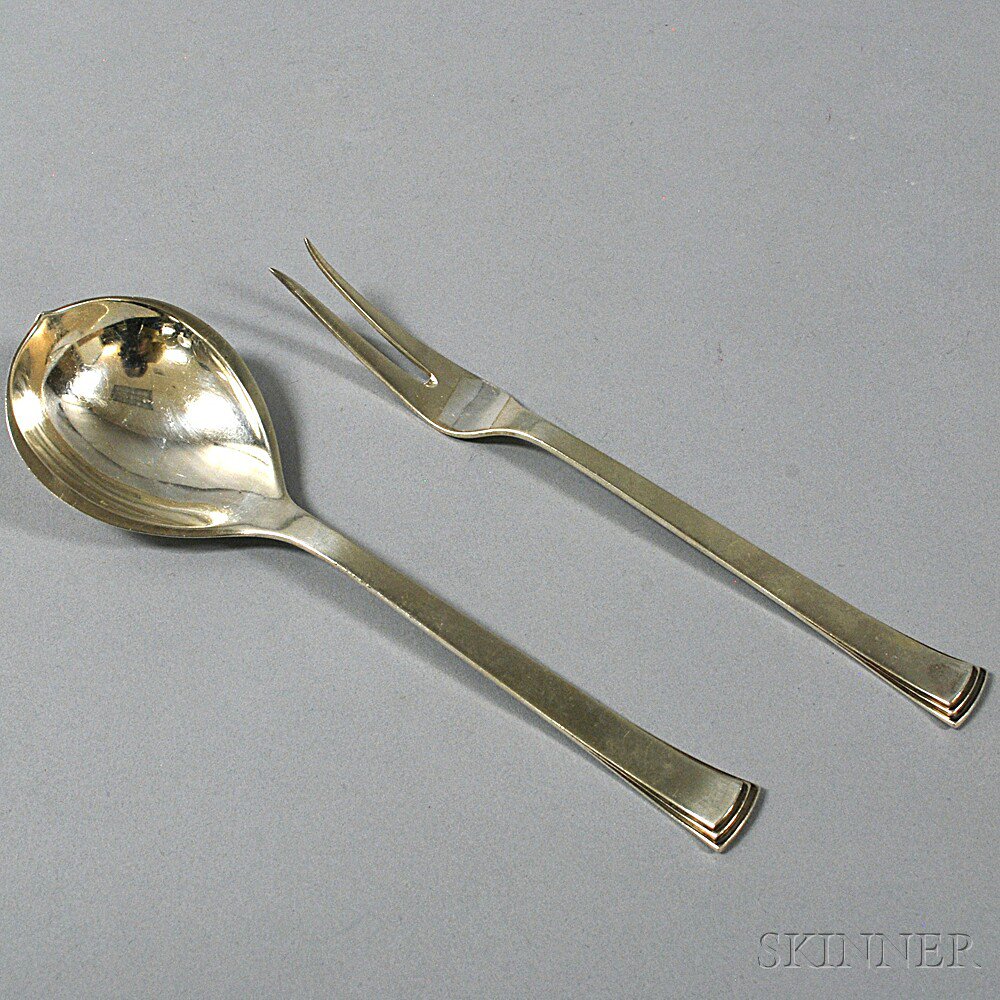 Appraisal: Evald Nielsen Sterling Silver Serving Fork and Spoon Copenhagen first