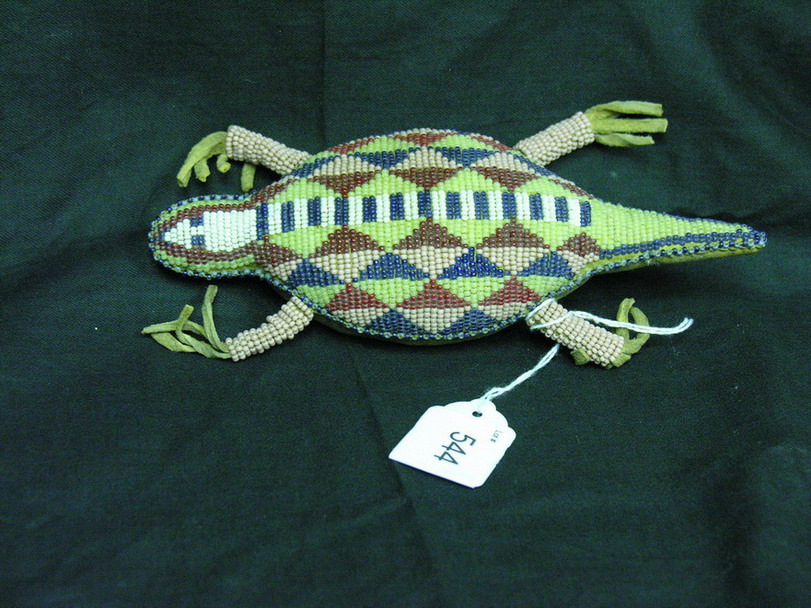 Appraisal: NATIVE AMERICAN BEADED LIZARD FETISH Hand sewn brain tanned leather