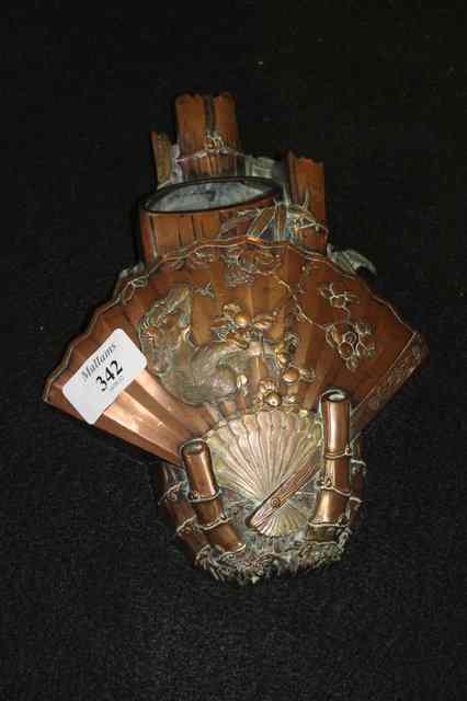 Appraisal: A JAPANESE COPPER WALL POCKET with stylised embossed decoration a