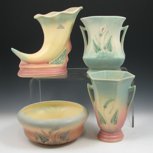 Appraisal: Hull Calla Lily - Vases Cornucopia Bowl Lot of four