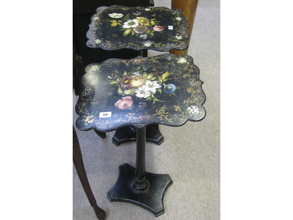 Appraisal: Pair of paper mache floral decorated pedestal tables one def