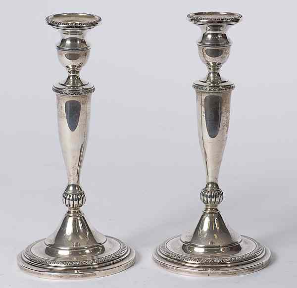 Appraisal: Mueck Sterling Weighted Candlesticks American th century a pair of