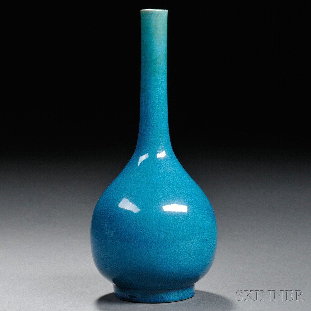 Appraisal: Turquoise-glazed Porcelain Vase China bottle shape with elongated neck unglazed