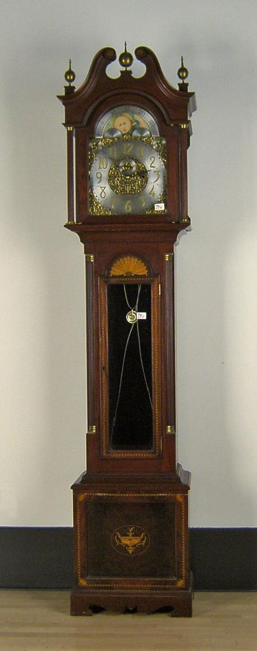 Appraisal: Victorian marquetry inlaid mahogany tall case clock with tube -train