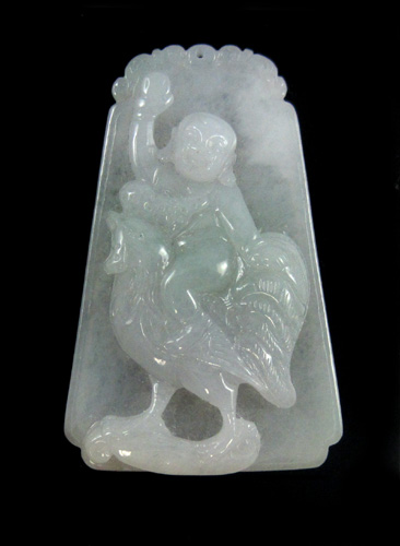 Appraisal: CHINESE CARVED LIGHT GREEN JADE PENDANT with a rooster and