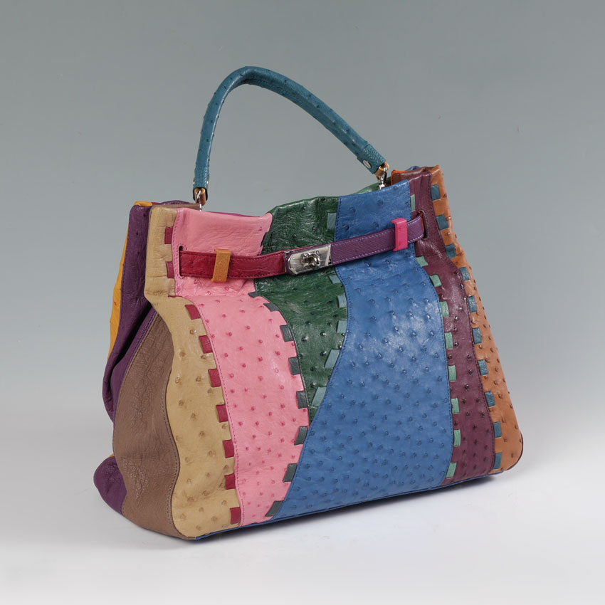 Appraisal: OSTRICH BIRKIN STYLE BAG BY HORMIGA This beautifully crafted multi-colored