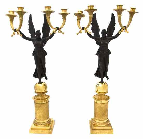 Appraisal: A Pair of Empire Style Gilt and Patinated Bronze Four-Light