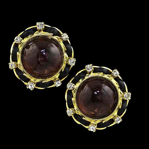 Appraisal: Chanel Poured Glass Ear Clips Vintage Chanel round ear clips