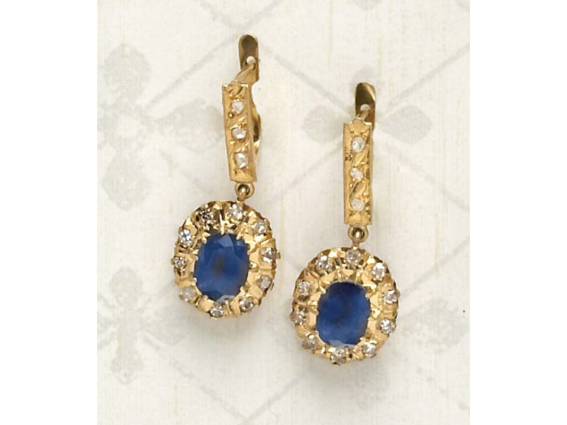 Appraisal: SAPPHIRE AND DIAMOND EARRINGS k yellow gold dangling earrings with