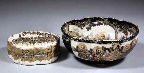 Appraisal: A Japanese ''Satsuma'' pottery circular box and cover of lobed