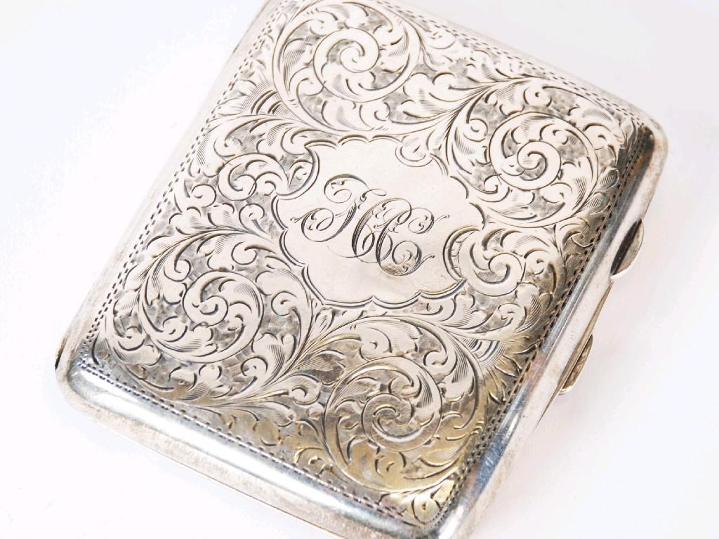 Appraisal: GEORGE V ENGRAVED SILVER POCKET CIGARETTE CASE curved oblong form