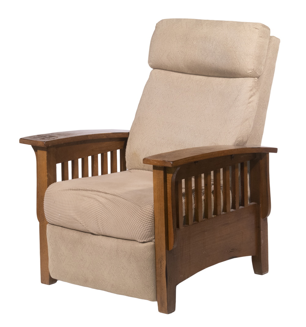 Appraisal: OAK MISSION STYLE RECLINER Custom Lounge Chair with slatted sides