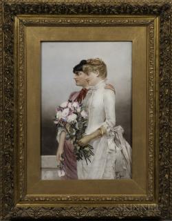 Appraisal: Pickman Porcelain Plaque Depicting a Bride Spain th century polychrome