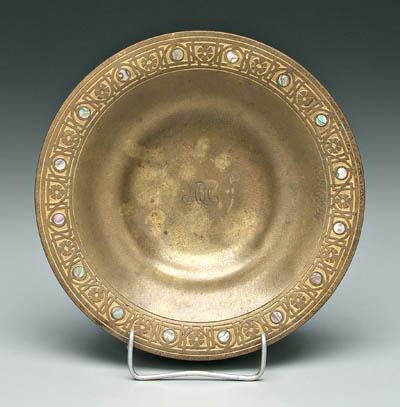 Appraisal: Tiffany bronze shallow bowl border with inlaid mother-of-pearl decoration interior