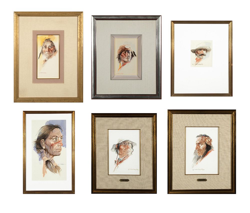 Appraisal: Maher Morcos Group of Six Portraits Maher Morcos b Group