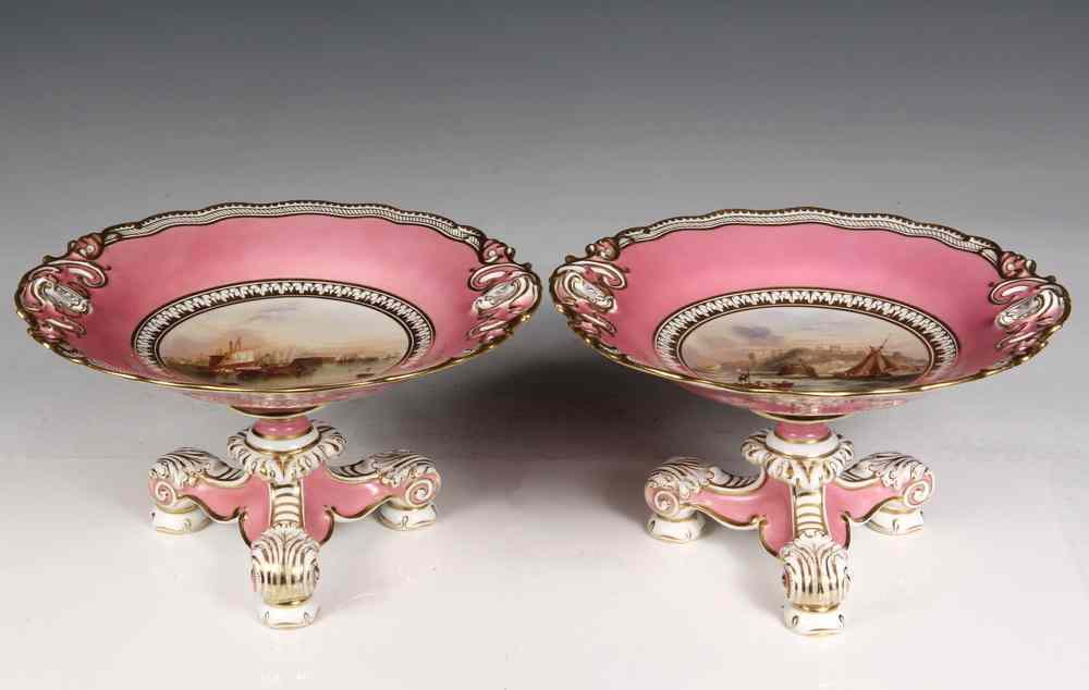 Appraisal: PAIR OF TAZZAS - Royal Crown Derby Tazzas in pink