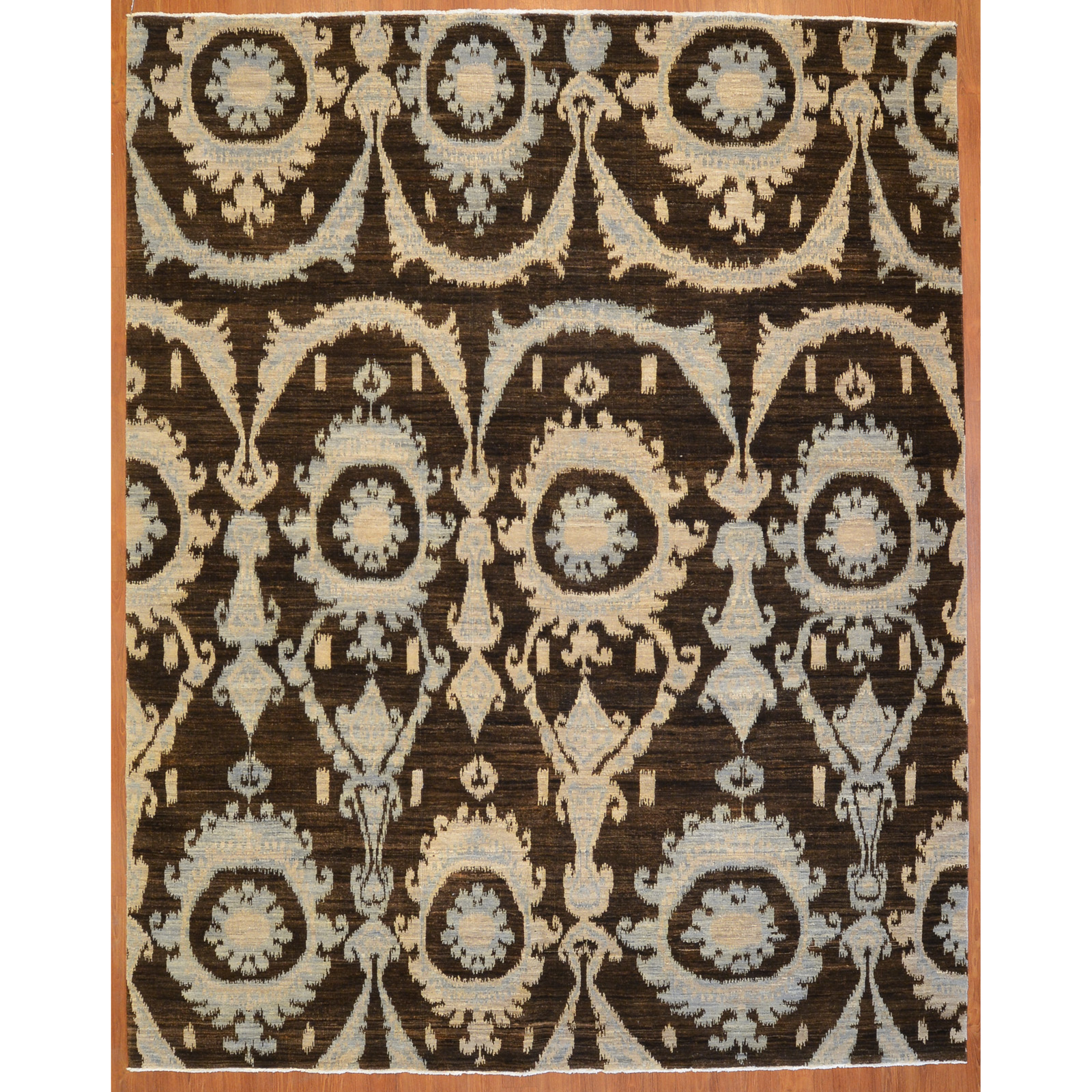 Appraisal: IKAT PATTERN RUG INDIA X Modern hand-knotted wool pile