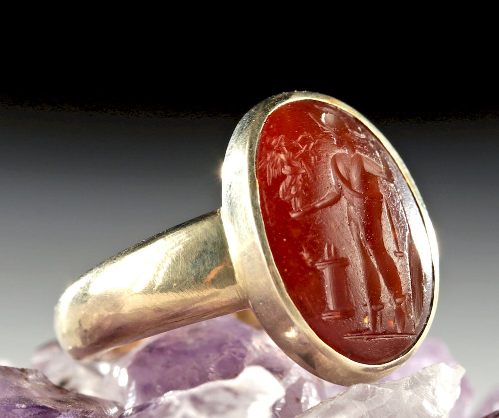 Appraisal: Roman Carnelian Intaglio Gold Ring Roman Imperial Period ca nd