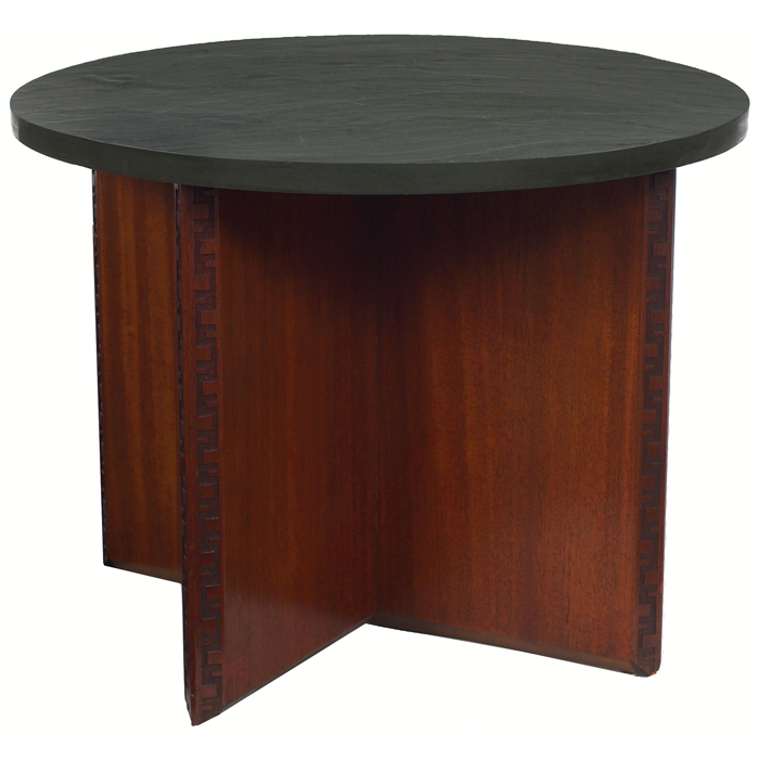 Appraisal: Frank Lloyd Wright table manufactured by Heritage Henredon circular slate