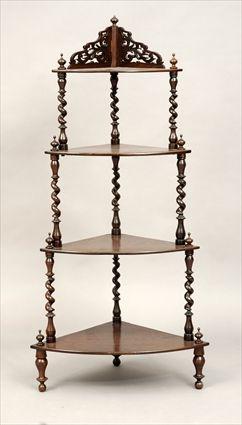 Appraisal: American Elizabethan Revival Rosewood Corner tag re with Spiral-Turned Supports