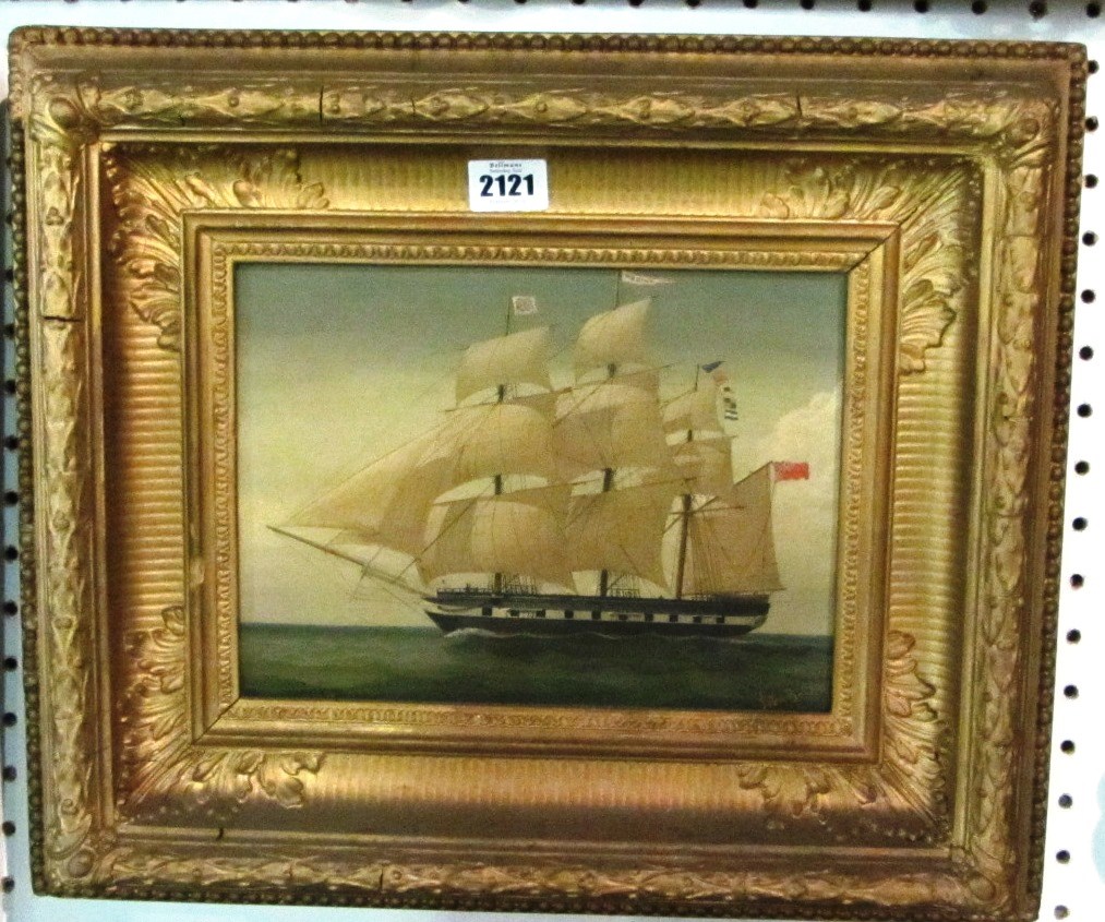 Appraisal: John Bower A Masted ship in full sail oil on