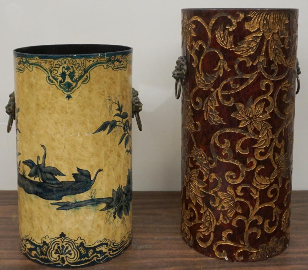 Appraisal: Two Contemporary Painted Plaster Umbrella Jars and a Table Lamp