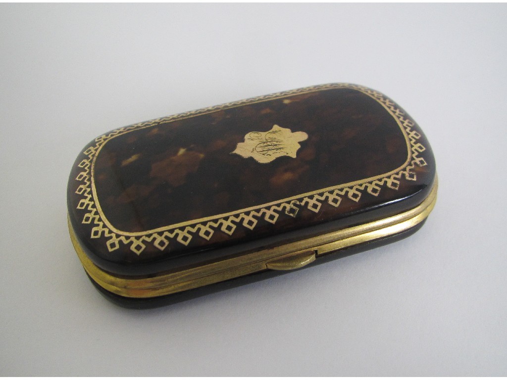 Appraisal: A tortoiseshell and brass purse inlaid with shield cartouche and