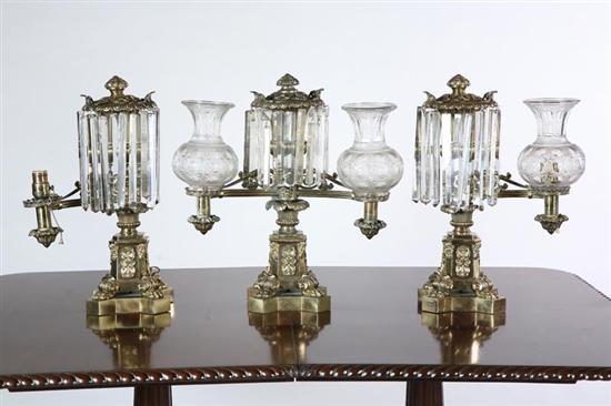 Appraisal: THREE-PIECE REGENCY ARGAND LAMP SET Attributed to Messenger and Sons