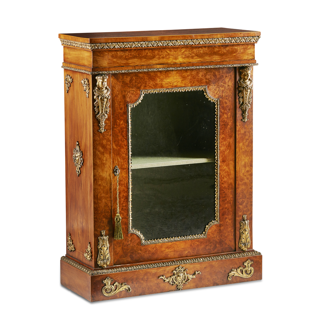 Appraisal: VICTORIAN BURR WALNUT AND WALNUT GILT METAL MOUNTED SIDE CABINET