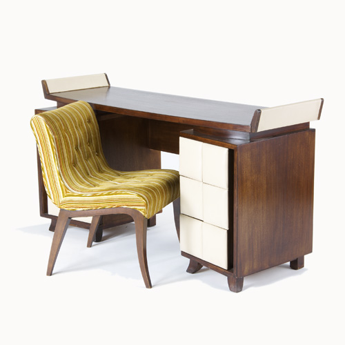 Appraisal: GILBERT ROHDE HERMAN MILLER Dressing table in ribbon mahogany with