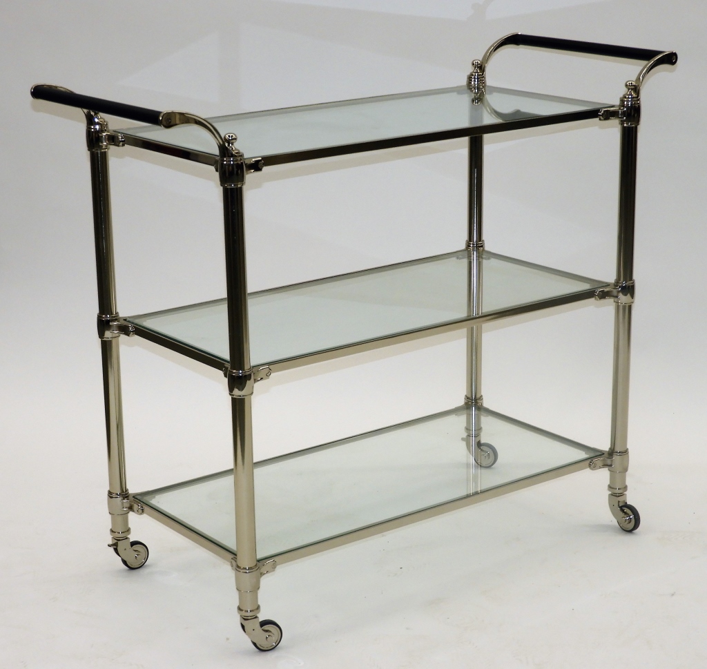 Appraisal: WILLIAMS-SONOMA TUBULAR CHROME BAR TEA CART ContemporaryThree tiered cart with