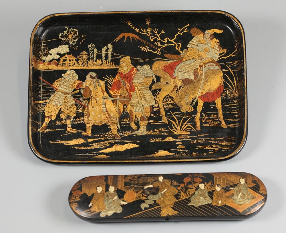 Appraisal: Japanese lacquer wares possibly th c tray in L x