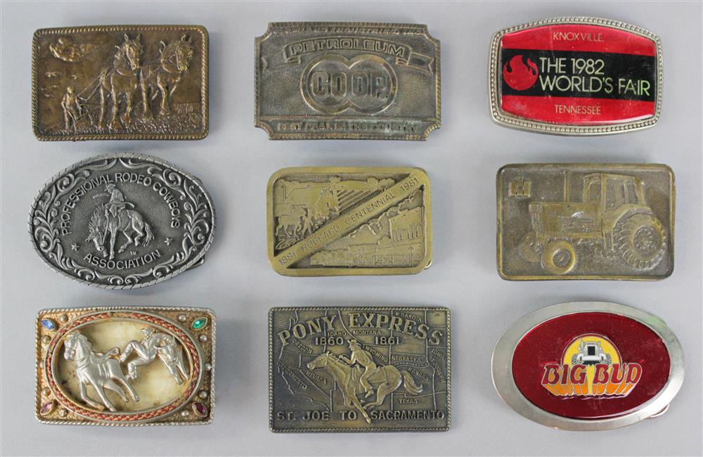 Appraisal: GROUP OF BELT BUCKLES mostly rodeo and ranching related Provenance