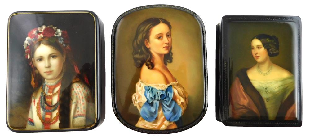 Appraisal: Russian hand-painted lacquer boxes group of three all of brunette