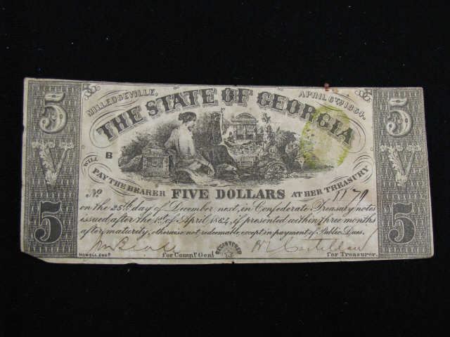 Appraisal: Confederate Georgia Note Milledgeville