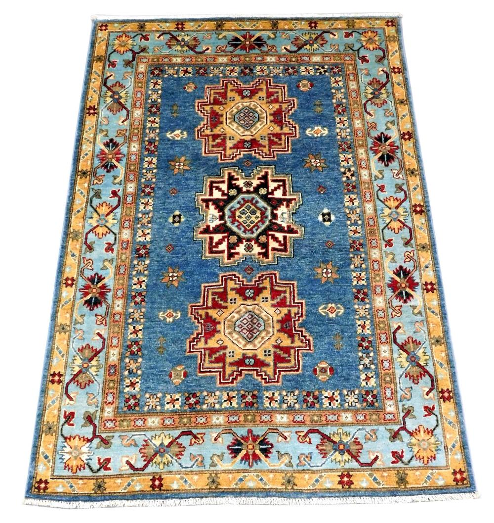 Appraisal: RUG Uzbek Kazak ' x ' handmade wool sky blue