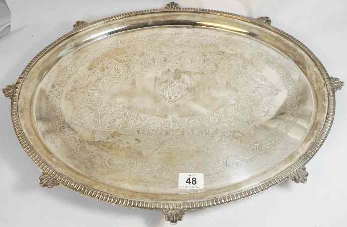 Appraisal: Very Large Silver Plate Engraved Serving Tray Stamped Kings Plate