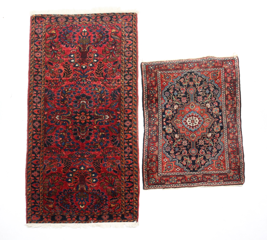 Appraisal: TWO ORIENTAL RUGS Mid th century wool Burgundy runner with