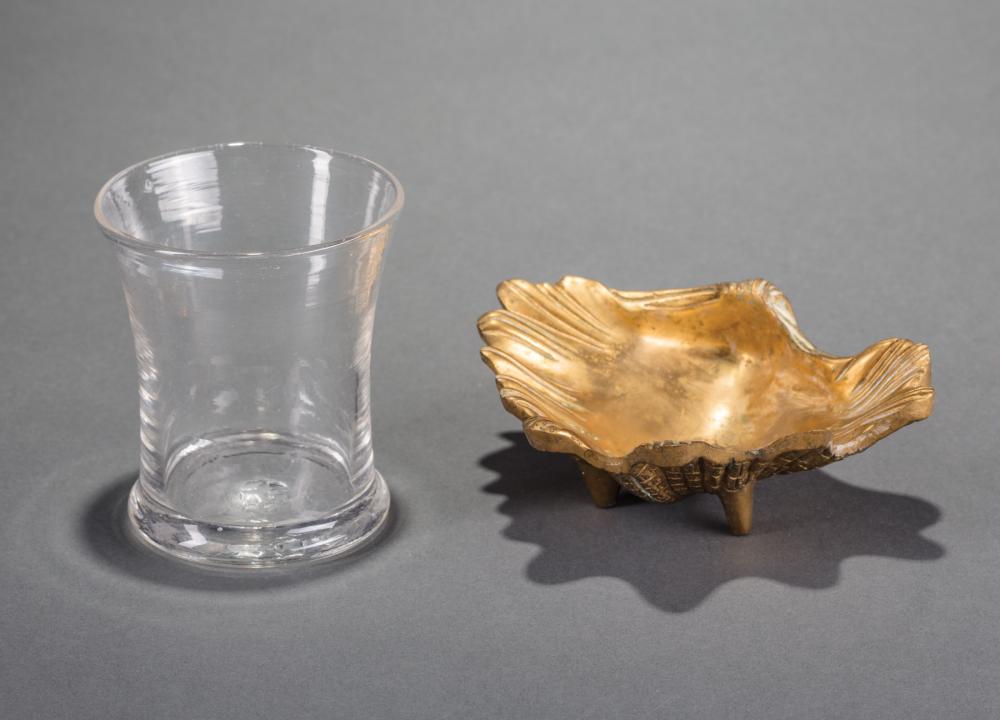 Appraisal: Cast Brass Shell-Form Dish and Blown Flint Glass Beaker dish